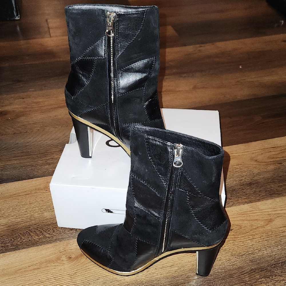 Rodarte Black Heeled Boots with Gold Zipper